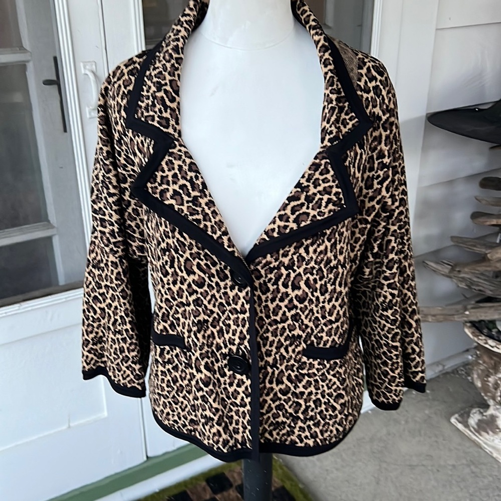 Nine West Cheetah Print Knit Blazer Jacket Size Small